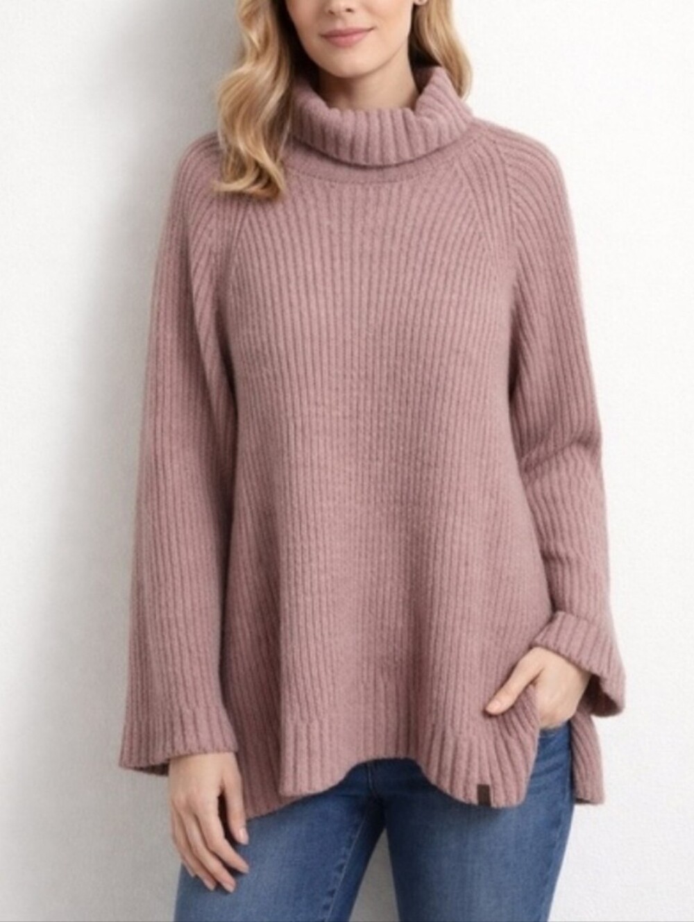 Roots Dusty Rose Chenille Ribbed Turtleneck Sweater